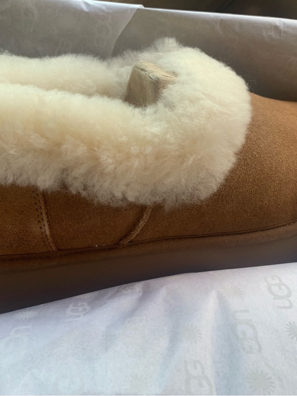 UGG Chestnut Suede Shearling Cuff Slip-On